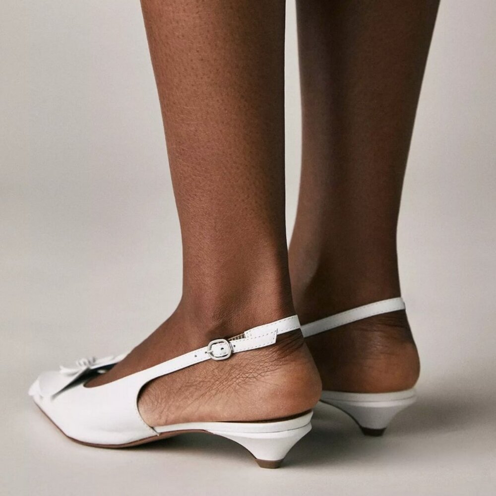 NIB Maeve Floral Slingback Heels Anthropologie Kitten Heel Sandals in White 37 - Picture 3 of 10